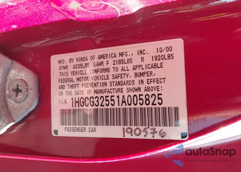 2001 Honda Accord 2.3 Ex from USA, damaged, VIN 1HGCG32551A005825